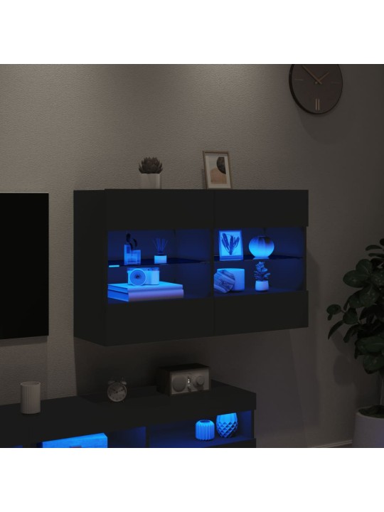 TV-seinäkaappi LED-valoilla musta 98,5x30x60,5 cm