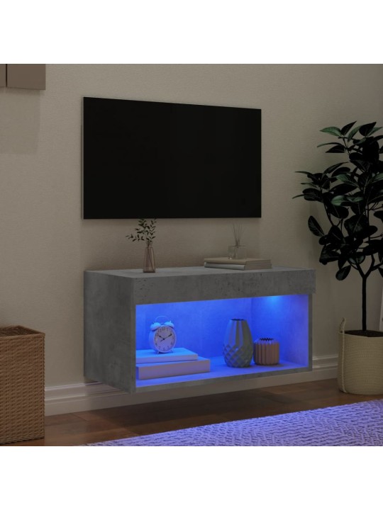 TV-taso LED-valoilla betoninharmaa 60x30x30 cm