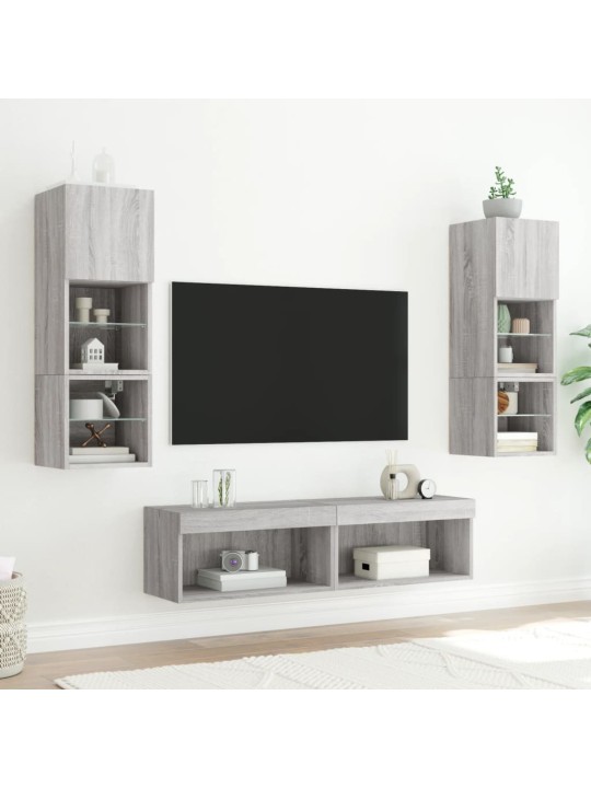 TV-taso LED-valoilla harmaa Sonoma 60x30x30 cm