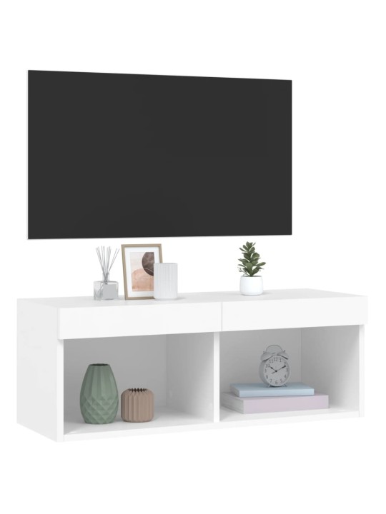 TV-taso LED-valoilla valkoinen 80x30x30 cm