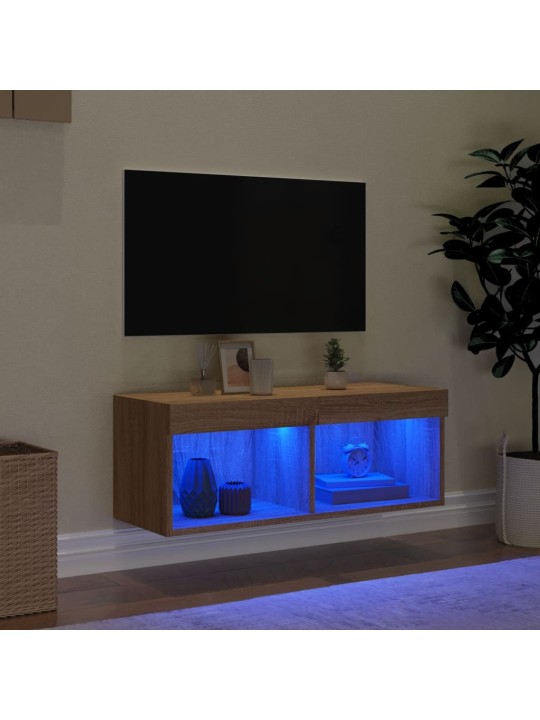 TV-taso LED-valoilla Sonoma-tammi 80x30x30 cm