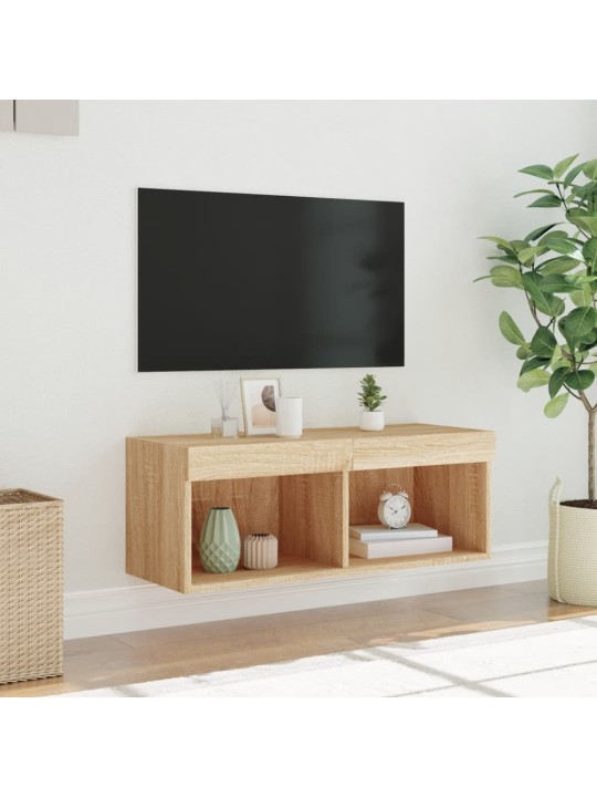 TV-taso LED-valoilla Sonoma-tammi 80x30x30 cm