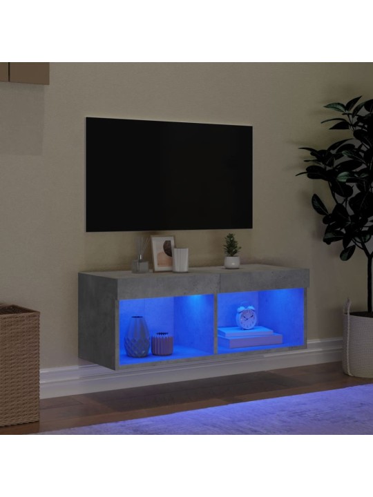 TV-taso LED-valoilla betoninharmaa 80x30x30 cm