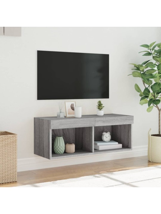 TV-taso LED-valoilla harmaa Sonoma 80x30x30 cm