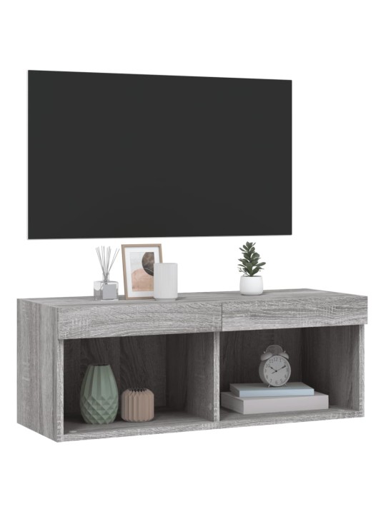 TV-taso LED-valoilla harmaa Sonoma 80x30x30 cm