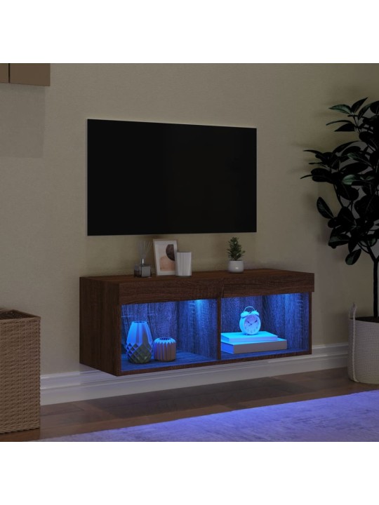 TV-taso LED-valoilla ruskea tammi 80x30x30 cm