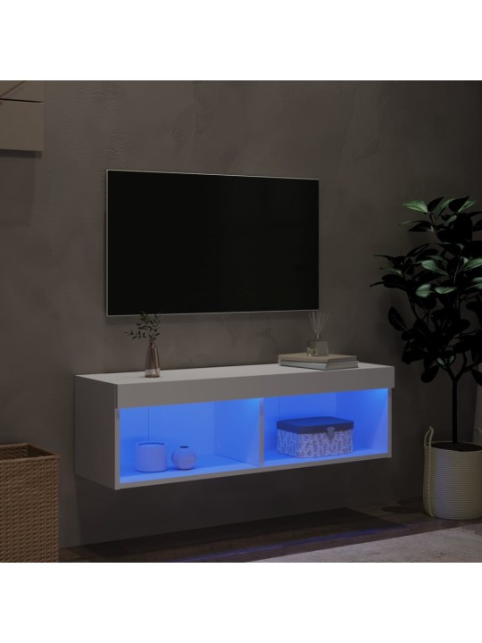 TV-taso LED-valoilla valkoinen 100x30x30 cm