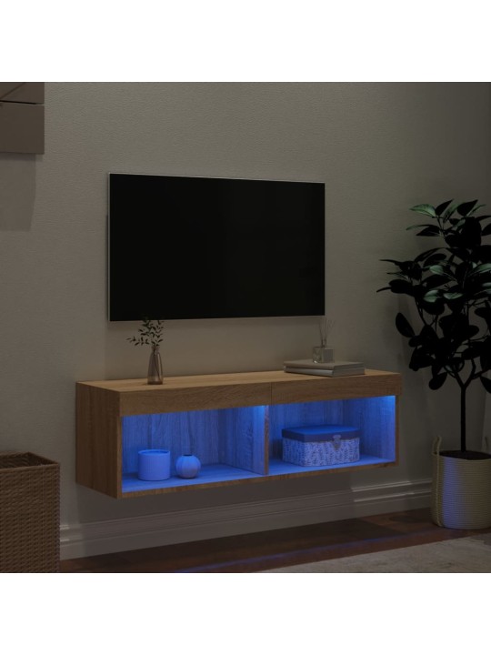 TV-taso LED-valoilla Sonoma-tammi 100x30x30 cm