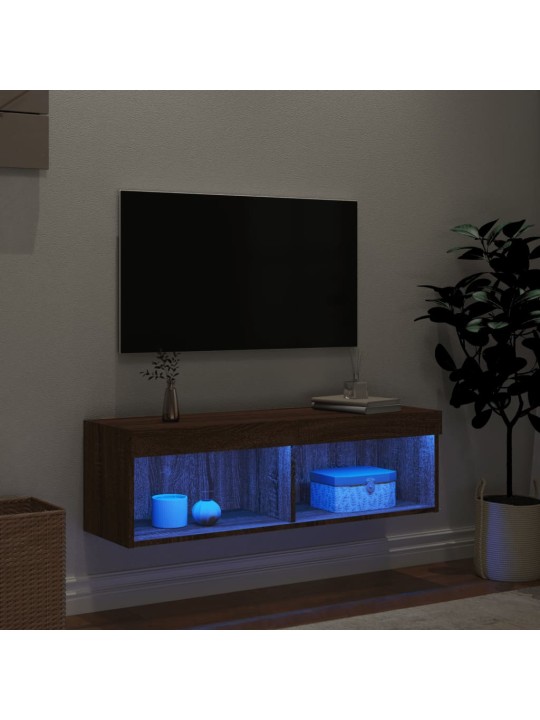 TV-taso LED-valoilla ruskea tammi 100x30x30 cm