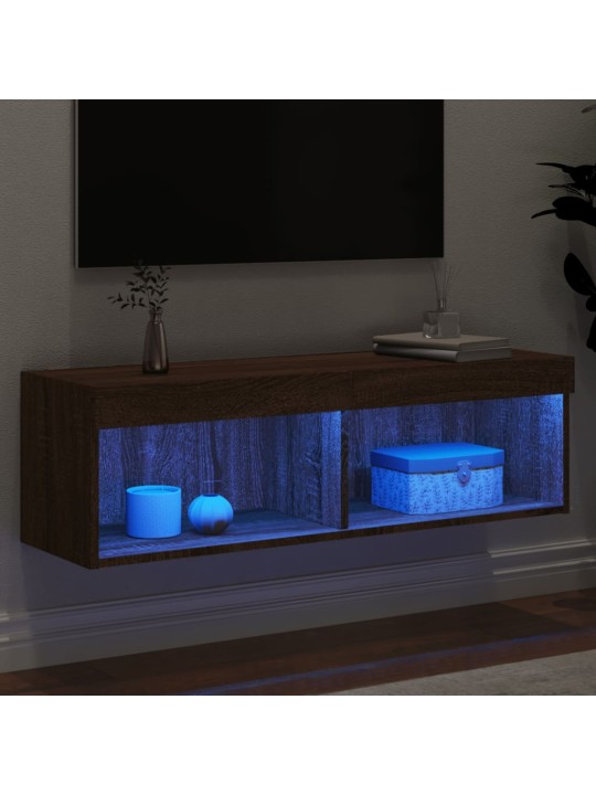 TV-taso LED-valoilla ruskea tammi 100x30x30 cm