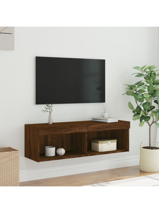 TV-taso LED-valoilla ruskea tammi 100x30x30 cm