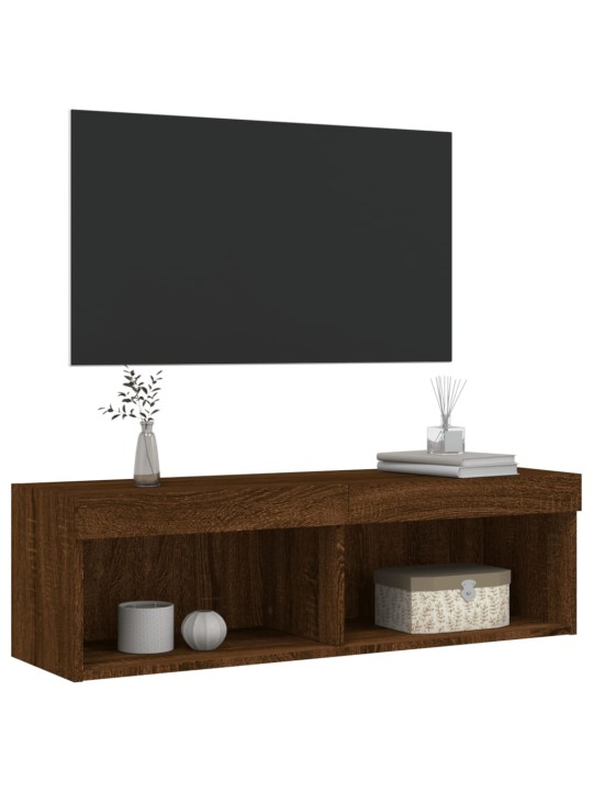 TV-taso LED-valoilla ruskea tammi 100x30x30 cm