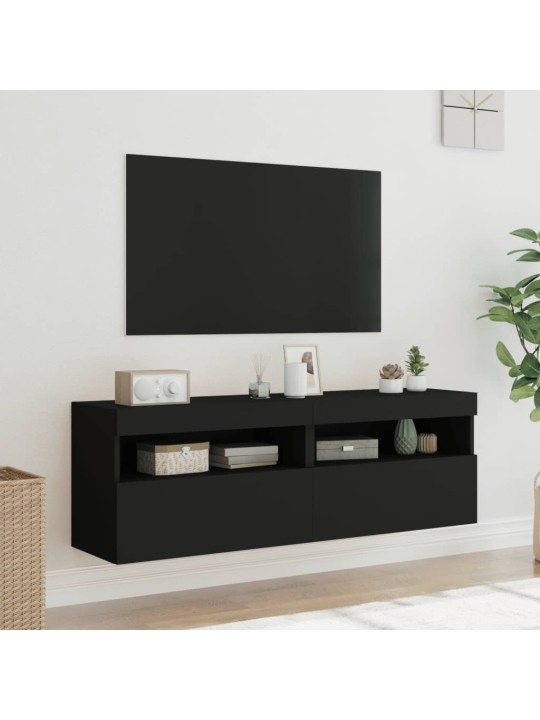 TV-seinäkaapit LED-valoilla 2 kpl musta 60x30x40 cm