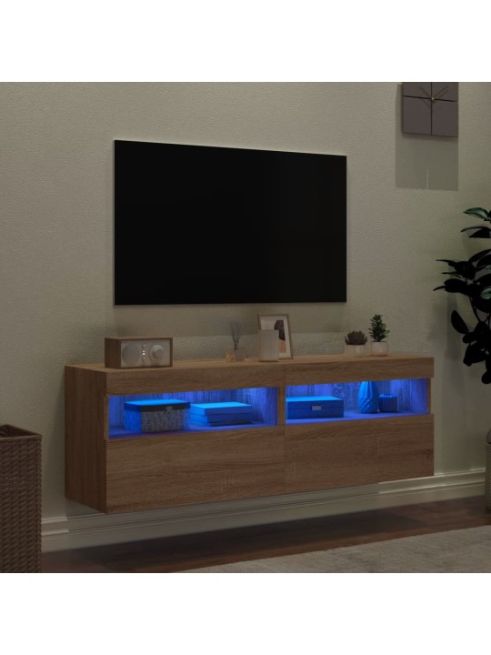 TV-seinäkaapit LED-valoilla 2 kpl Sonoma-tammi 60x30x40 cm