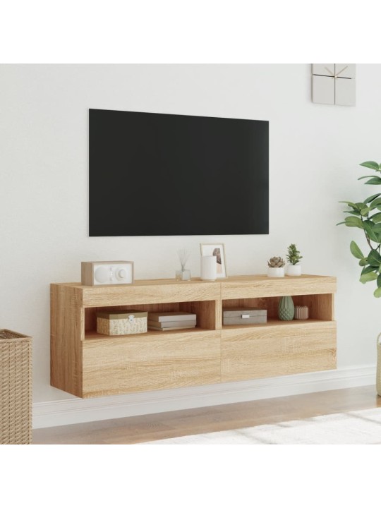 TV-seinäkaapit LED-valoilla 2 kpl Sonoma-tammi 60x30x40 cm