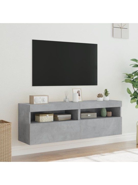 TV-seinäkaapit LED-valoilla 2 kpl betoninharmaa 60x30x40 cm