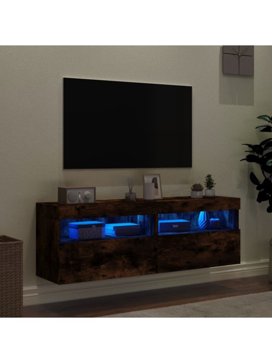 TV-seinäkaapit LED-valoilla 2 kpl savutammi 60x30x40 cm