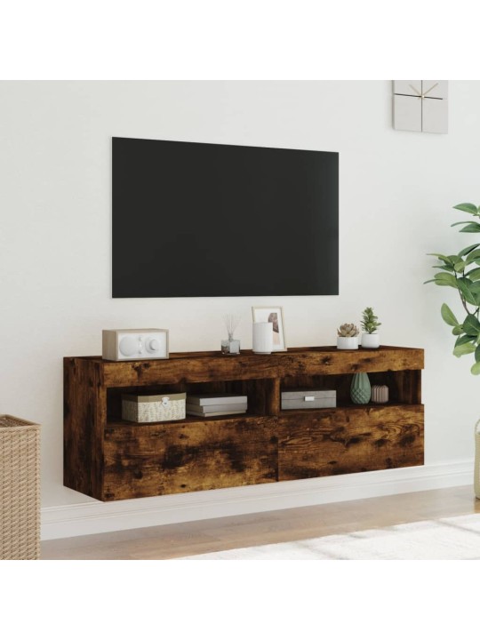 TV-seinäkaapit LED-valoilla 2 kpl savutammi 60x30x40 cm