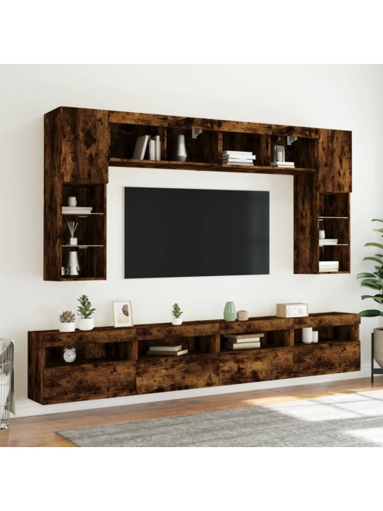 TV-seinäkaapit LED-valoilla 2 kpl savutammi 60x30x40 cm