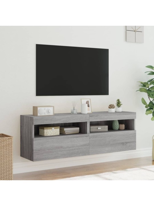 TV-seinäkaapit LED-valoilla 2 kpl harmaa Sonoma 60x30x40 cm