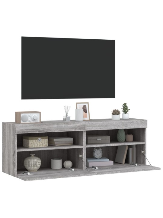 TV-seinäkaapit LED-valoilla 2 kpl harmaa Sonoma 60x30x40 cm