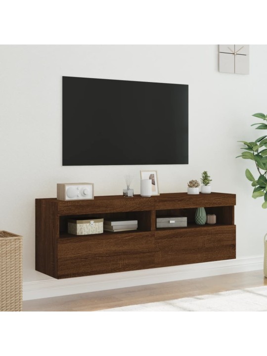 TV-seinäkaapit LED-valoilla 2 kpl ruskea tammi 60x30x40 cm