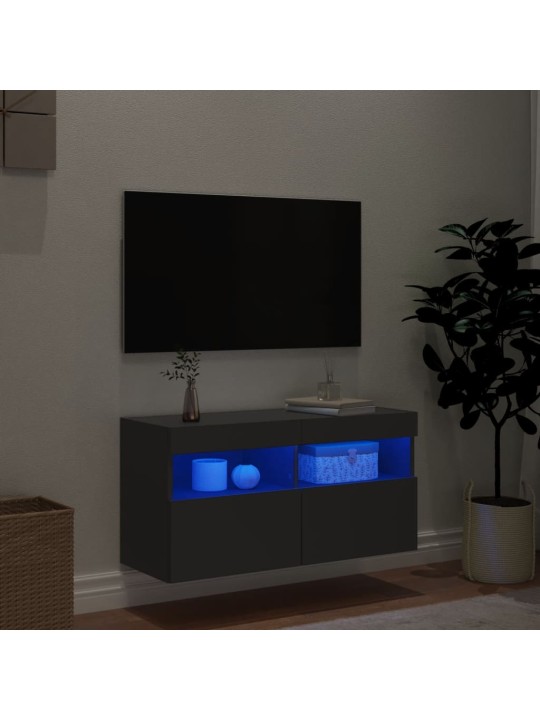 TV-seinäkaappi LED-valoilla musta 80x30x40 cm