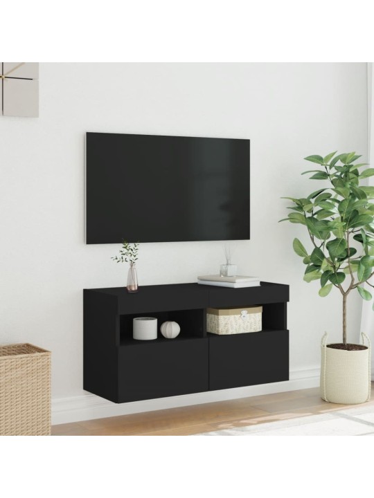 TV-seinäkaappi LED-valoilla musta 80x30x40 cm