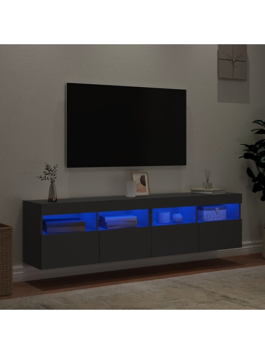 TV-seinäkaapit LED-valoilla 2 kpl musta 80x30x40 cm