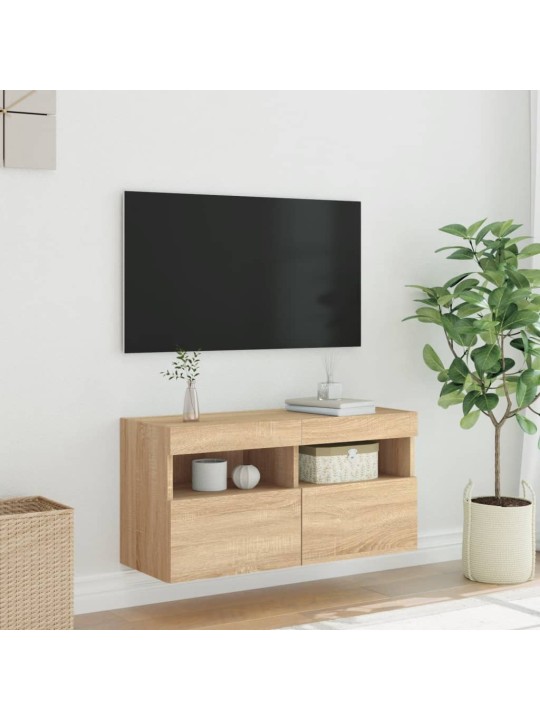 TV-seinäkaappi LED-valoilla Sonoma-tammi 80x30x40 cm