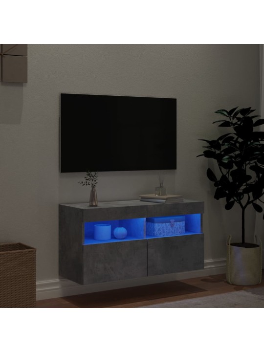 TV-seinäkaappi LED-valoilla betoninharmaa 80x30x40 cm