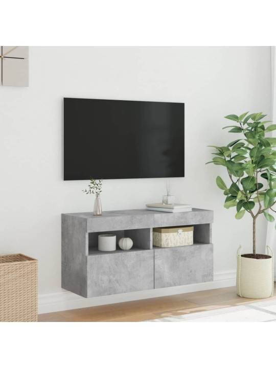 TV-seinäkaappi LED-valoilla betoninharmaa 80x30x40 cm