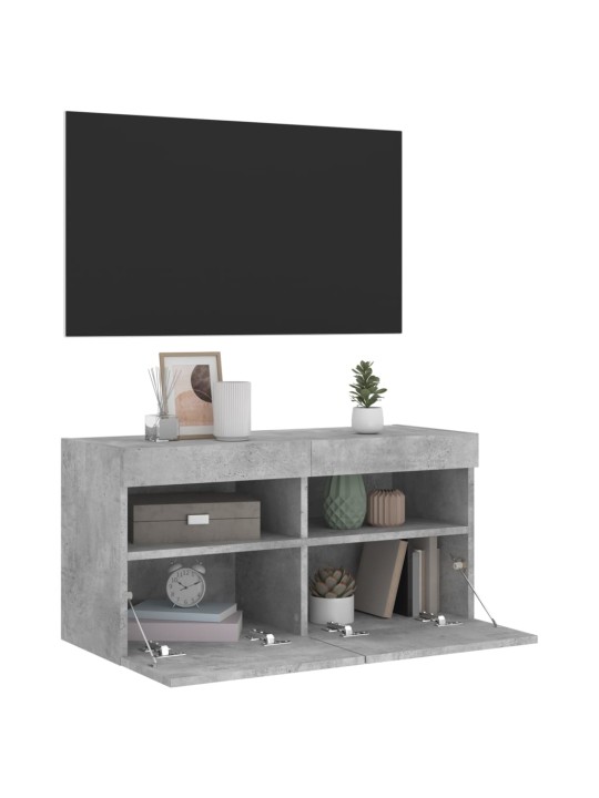 TV-seinäkaappi LED-valoilla betoninharmaa 80x30x40 cm