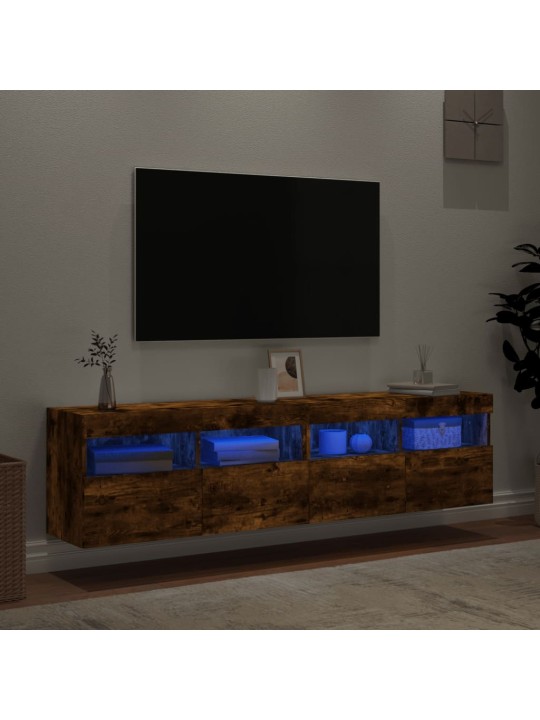 TV-seinäkaapit LED-valoilla 2 kpl savutammi 80x30x40 cm