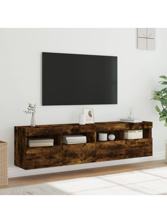 TV-seinäkaapit LED-valoilla 2 kpl savutammi 80x30x40 cm