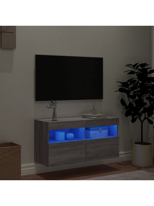 TV-seinäkaappi LED-valoilla harmaa Sonoma 80x30x40 cm