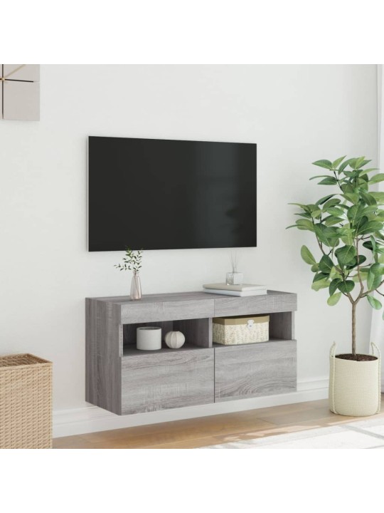 TV-seinäkaappi LED-valoilla harmaa Sonoma 80x30x40 cm