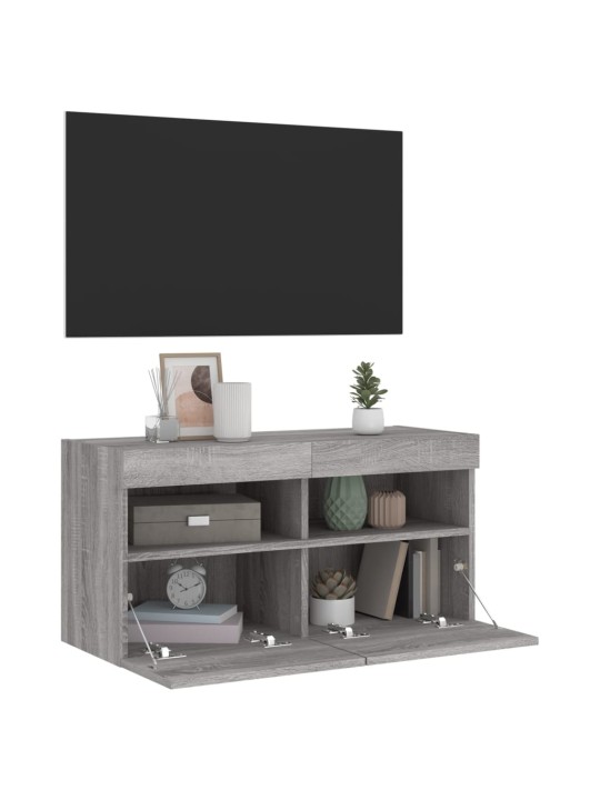 TV-seinäkaappi LED-valoilla harmaa Sonoma 80x30x40 cm