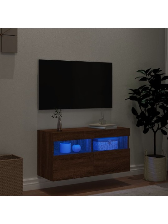 TV-seinäkaappi LED-valoilla ruskea tammi 80x30x40 cm