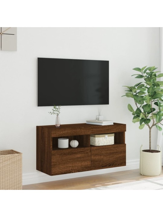 TV-seinäkaappi LED-valoilla ruskea tammi 80x30x40 cm