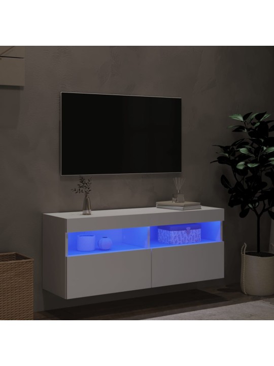 Tv-seinäkaappi led-valoilla valkoinen 100x30x40 cm