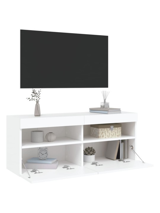 Tv-seinäkaappi led-valoilla valkoinen 100x30x40 cm