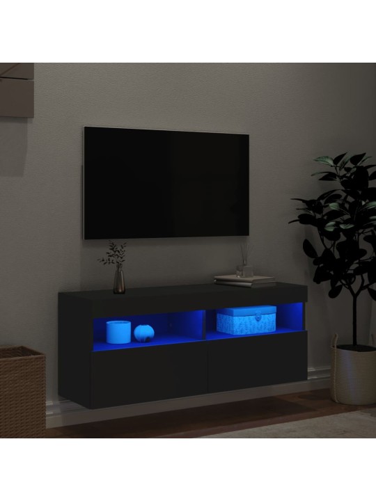 TV-seinäkaappi LED-valoilla musta 100x30x40 cm