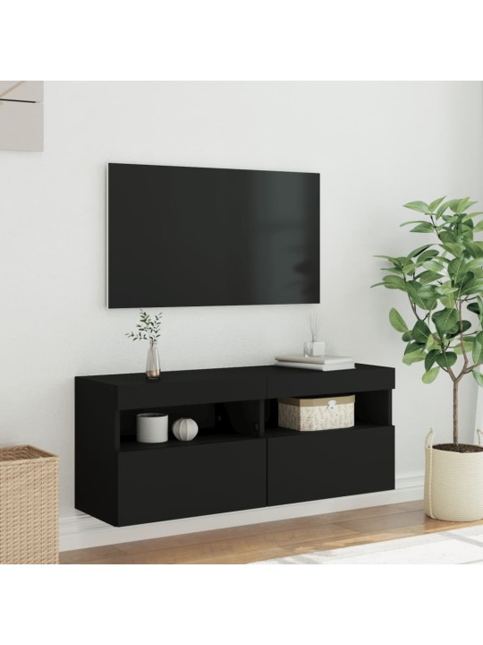 TV-seinäkaappi LED-valoilla musta 100x30x40 cm