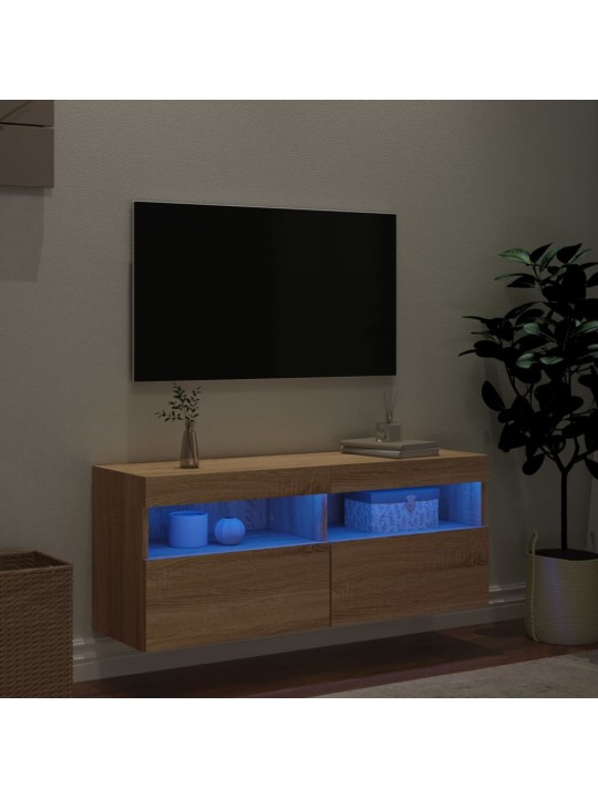 TV-seinäkaappi LED-valoilla Sonoma-tammi 100x30x40 cm