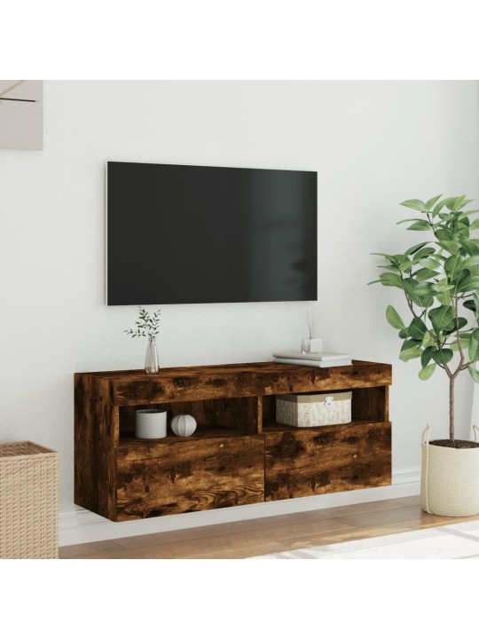 TV-seinäkaappi LED-valoilla savutammi 100x30x40 cm