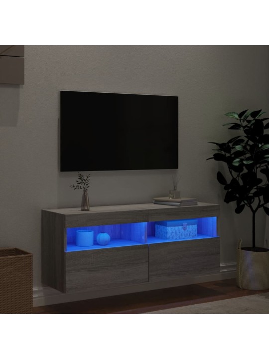 TV-seinäkaappi LED-valoilla harmaa Sonoma 100x30x40 cm