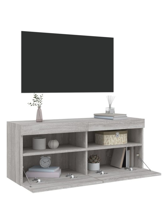 TV-seinäkaappi LED-valoilla harmaa Sonoma 100x30x40 cm