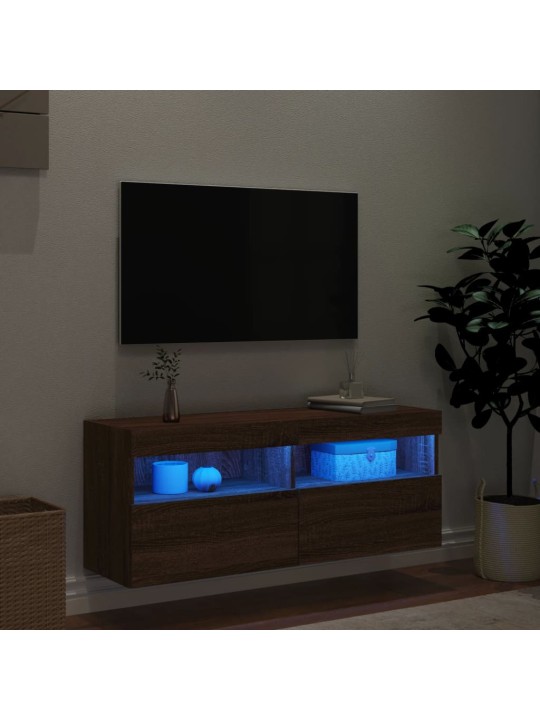 TV-seinäkaappi LED-valoilla ruskea tammi 100x30x40 cm