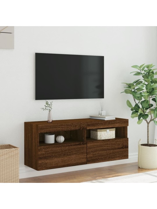 TV-seinäkaappi LED-valoilla ruskea tammi 100x30x40 cm